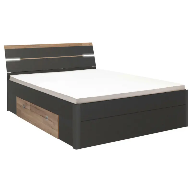 Stauraumbett 160/200 cm in Graphitfarben, Eichefarben