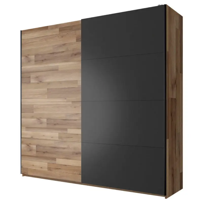 Schwebetürenschrank in Graphitfarben, Eichefarben