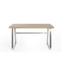 Schreibtisch 140/60/75 cm in Eichefarben, Edelstahlfarben