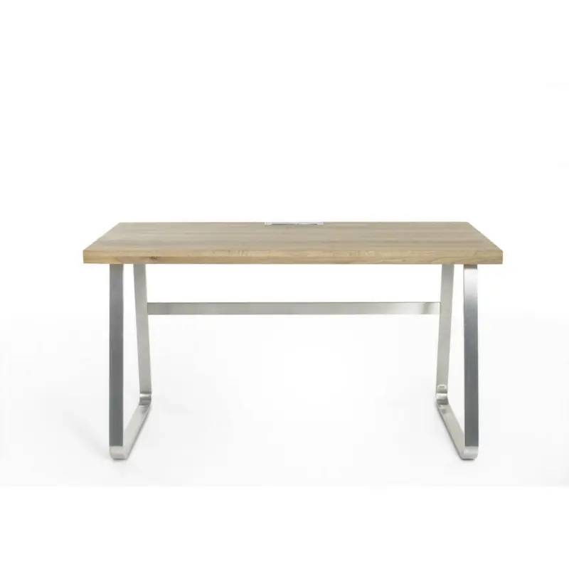 Schreibtisch 140/60/75 cm in Eichefarben, Edelstahlfarben