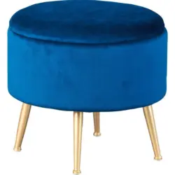 Hocker in Textil, Holzwerkstoff Blau, Goldfarben