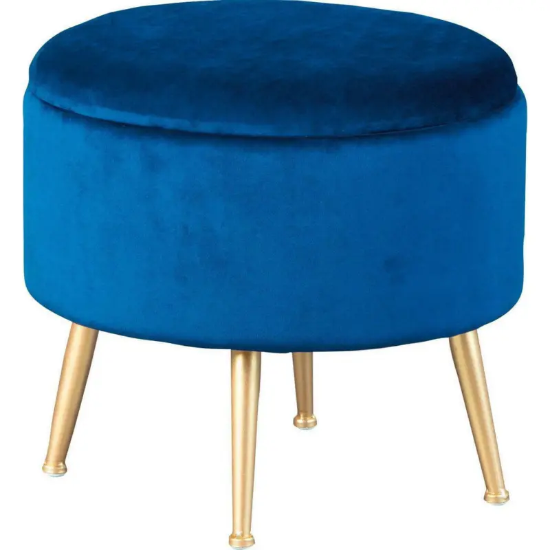 Hocker in Textil, Holzwerkstoff Blau, Goldfarben