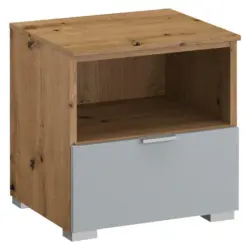 Nachtkästchen in Grau, Eichefarben