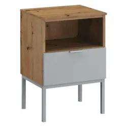 Nachtkästchen in Grau, Eichefarben