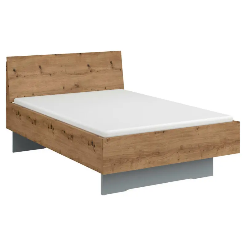 Bett 120/200 cm in Grau, Eichefarben