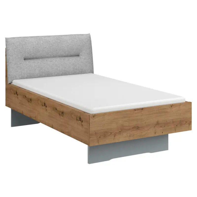 Bett 100/200 cm in Grau, Eichefarben
