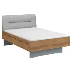 Bett 120/200 cm in Grau, Eichefarben