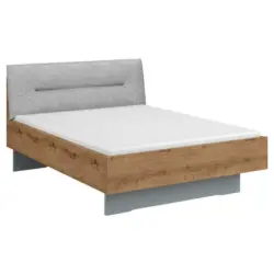 Bett 140/200 cm in Grau, Eichefarben