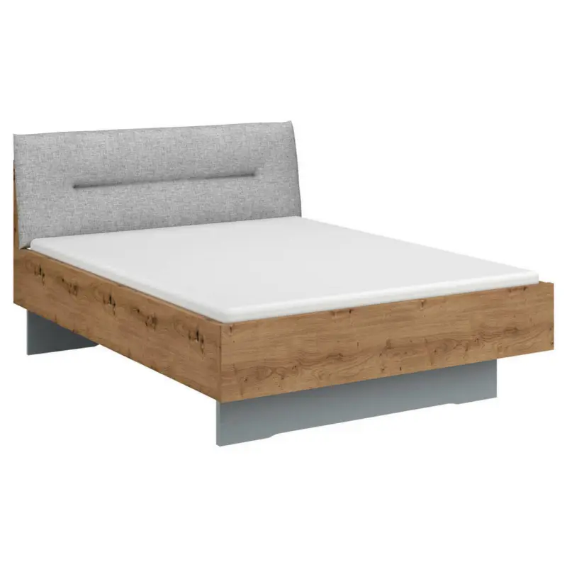 Bett 140/200 cm in Grau, Eichefarben
