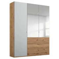 Drehtürenschrank in Grau, Eichefarben
