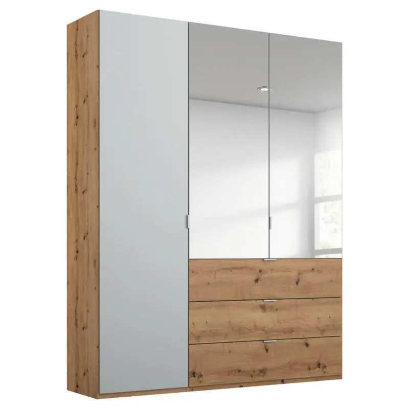 Drehtürenschrank in Grau, Eichefarben