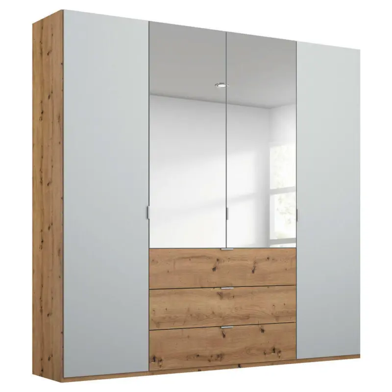 Drehtürenschrank in Grau, Eichefarben