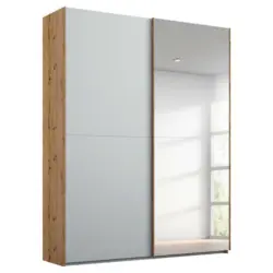 Schwebetürenschrank in Grau, Eichefarben