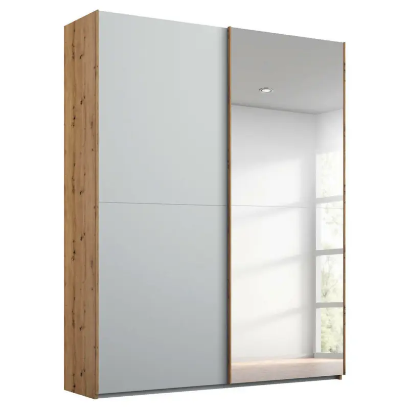 Schwebetürenschrank in Grau, Eichefarben