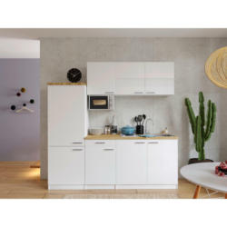 Küchenblock 210 cm in Weiß, Nussbaumfarben