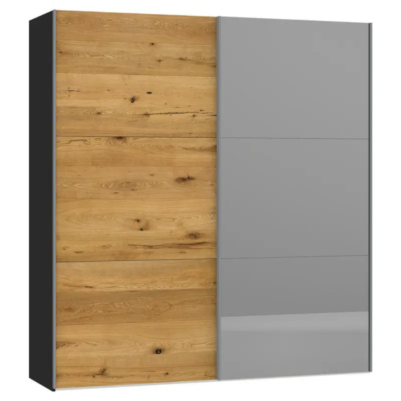 Schwebetürenschrank in Schwarz, Eichefarben
