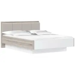 Bett 140/200 cm in Eichefarben, Weiß Hochglanz