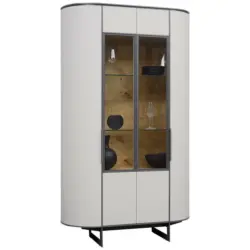 Vitrine in furniert Anthrazit, Eichefarben, Beige