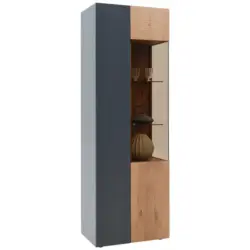Vitrine in vollmassiv Kerneiche Anthrazit, Eichefarben
