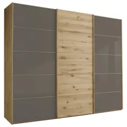 Schwebetürenschrank in Dunkelbraun, Eiche Bianco