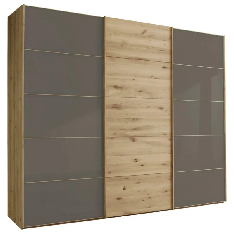 Schwebetürenschrank in Dunkelbraun, Eiche Bianco
