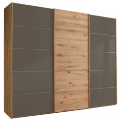 Schwebetürenschrank in Dunkelbraun, Eiche Bianco