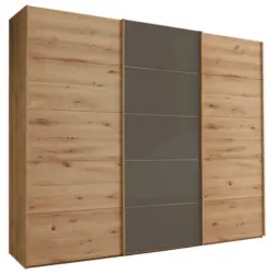 Schwebetürenschrank in Dunkelbraun, Eiche Bianco