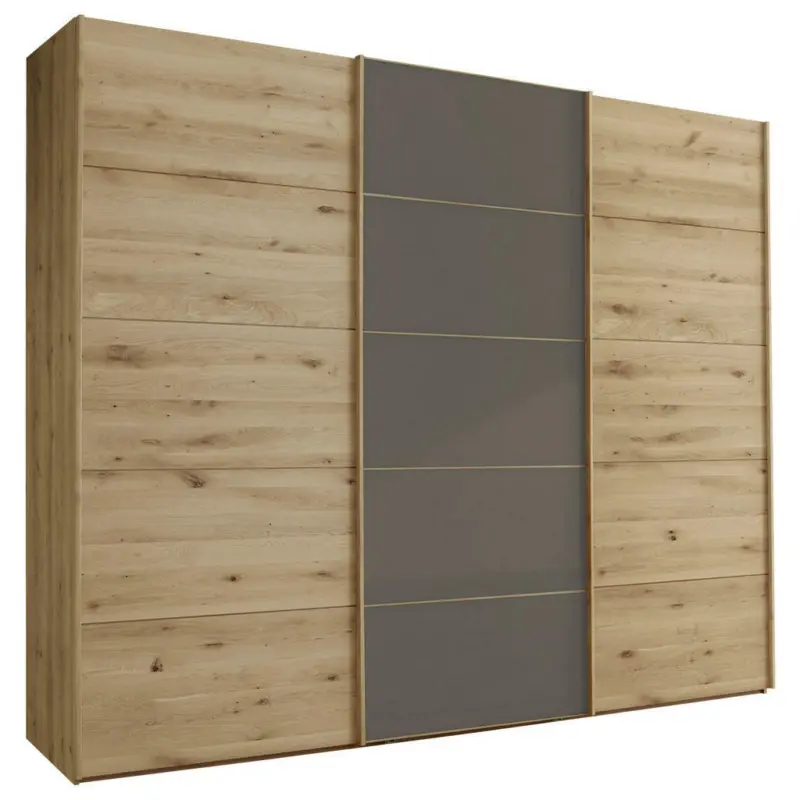 Schwebetürenschrank in Dunkelbraun, Eiche Bianco