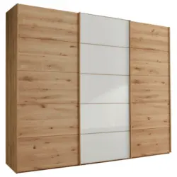 Schwebetürenschrank in Weiß, Eiche Bianco