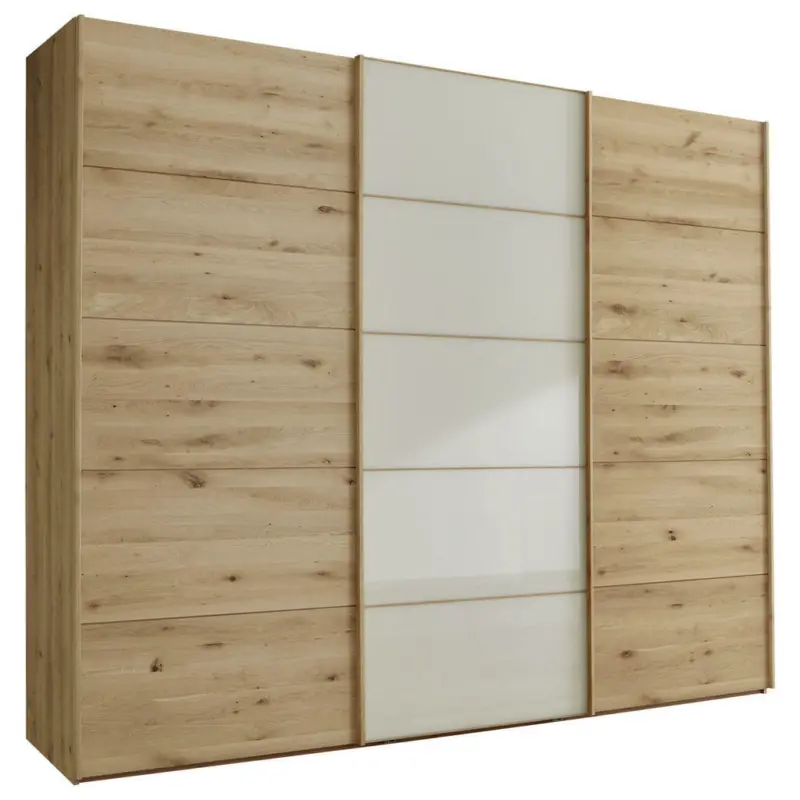 Schwebetürenschrank in Champagner, Eiche Bianco