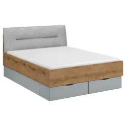 Bett 140/200 cm in Grau, Eichefarben