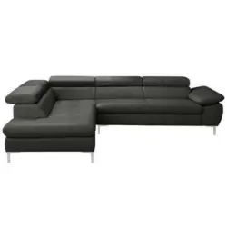 Ecksofa in Echtleder Schwarz