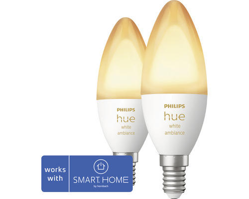 Philips hue Kerzenlampe White Ambiance dimmbar weiß E14 2x 5,2W 2x 320 lm warmweiß- tageslichtweiß 2 Stk - Kompatibel mit SMART HOME by hornbach