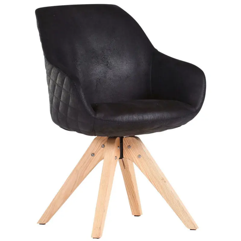 Armlehnstuhl in Holz, Textil Schwarz, Eichefarben