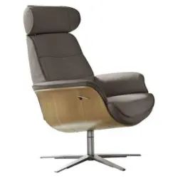 Relaxsessel in Holz, Leder Grau