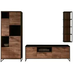 Wohnwand 287/203/43 cm in Graphitfarben, Eichefarben