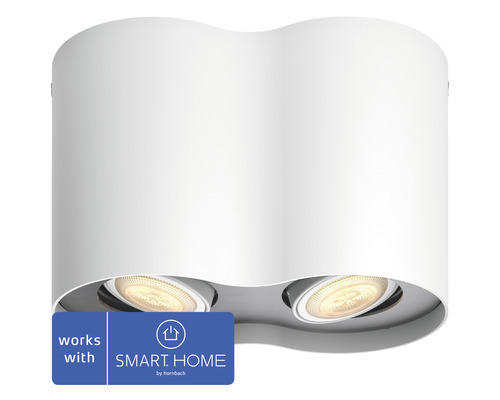 Philips hue Spot White Ambiance dimmbar 2x5W 2x350 lm warmweiß-tageslichtweiß HxBxT 109x305x89 mm Pillar weiß inkl Dimmschalter - Kompatibel mit SMART HOME by hornbach