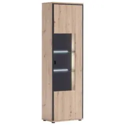 Vitrine in Anthrazit, Klar, Eichefarben