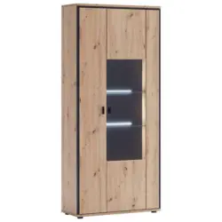 Vitrinenkombination in Anthrazit, Klar, Eichefarben