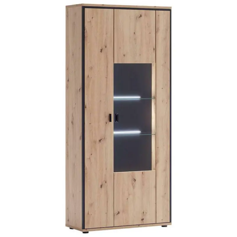 Vitrinenkombination in Anthrazit, Klar, Eichefarben