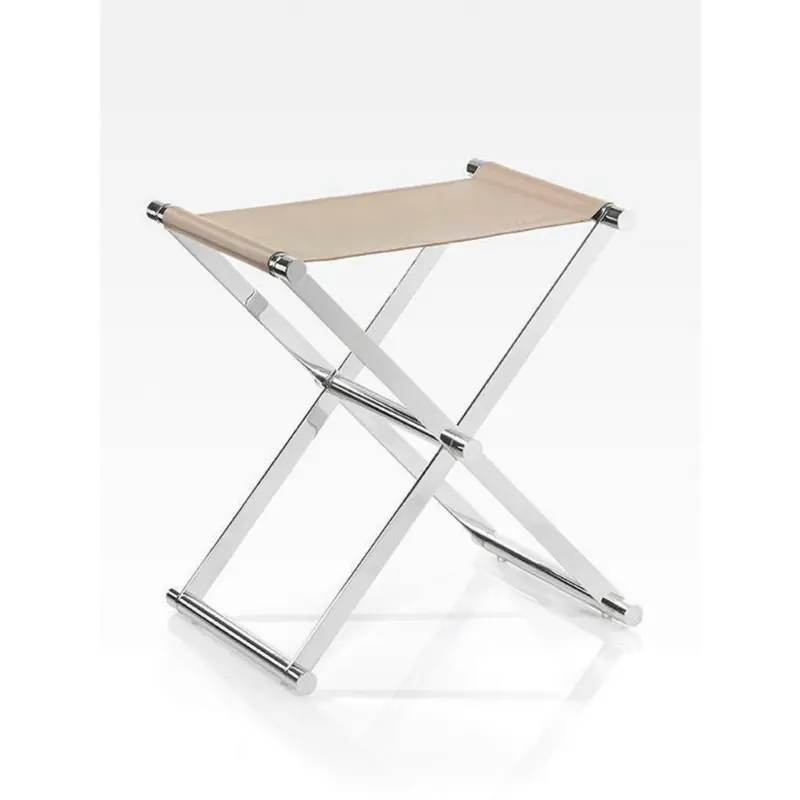 Klapphocker in Metall, Textil Chromfarben, Beige