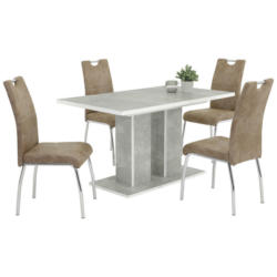 Tischgruppe in Metall, Textil, Holzwerkstoff Grau, Beige