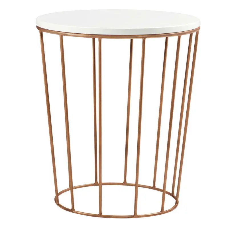 Nachtkästchen in massiv Buche Weiß, Kupferfarben