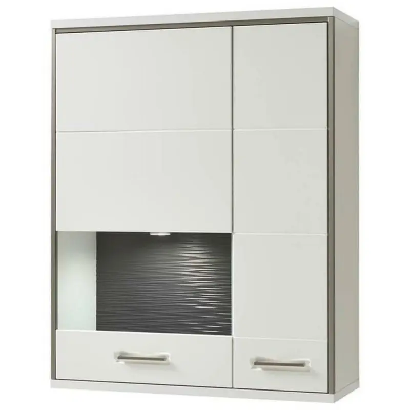 Hängevitrine in Grau, Silberfarben, Weiß, Weiß Hochglanz