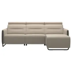 Ecksofa in Echtleder Grau, Schwarz