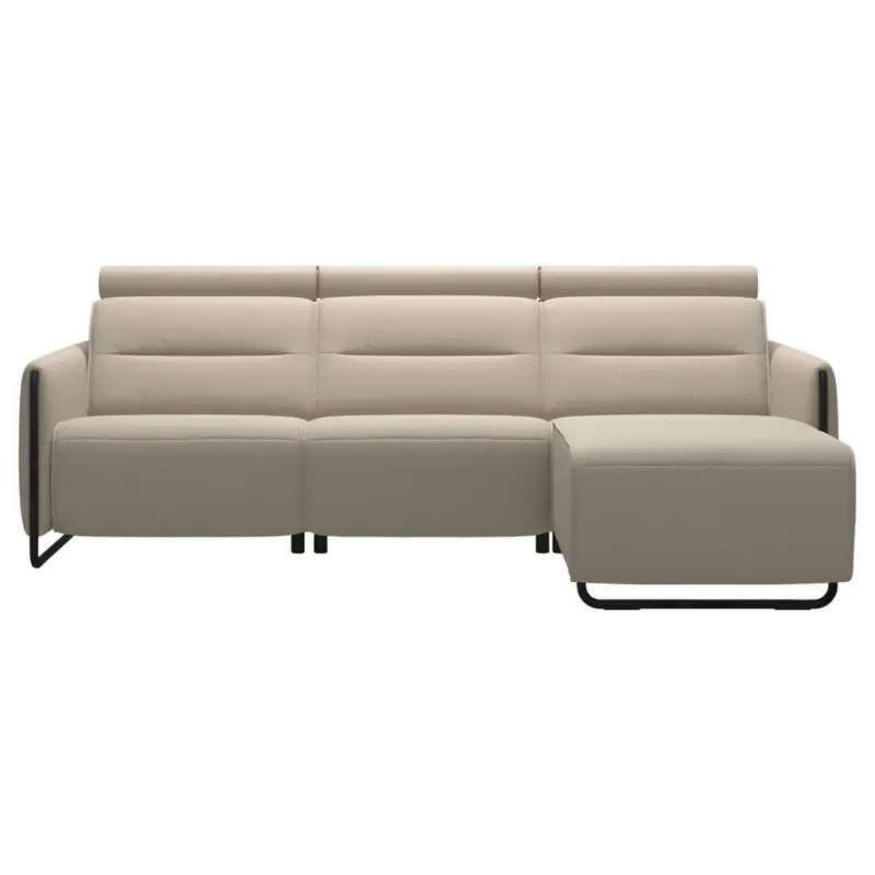 Ecksofa in Echtleder Grau, Schwarz