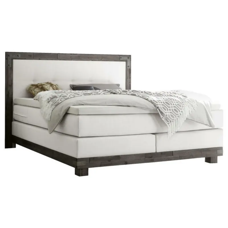 Boxspringbett 180/200 cm in Weiß, Akaziefarben