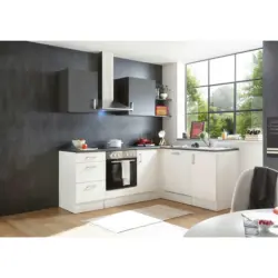 Eckküche 220/175 cm in Anthrazit, Weiß