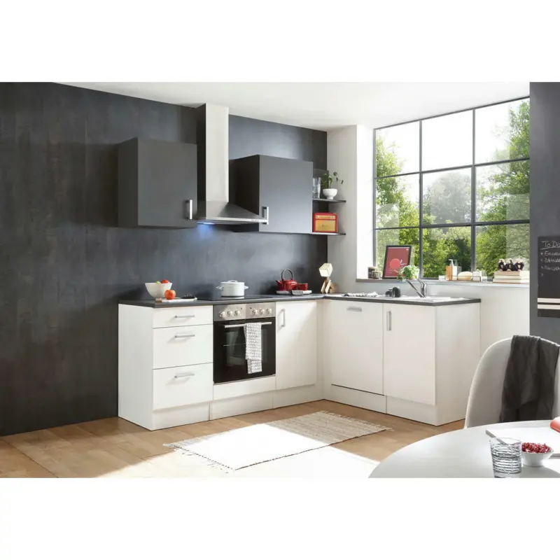 Eckküche 220/175 cm in Anthrazit, Weiß