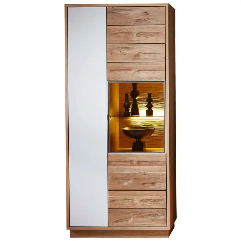Vitrine in furniert, teilmassiv Wildeiche Weiß, Wildeiche